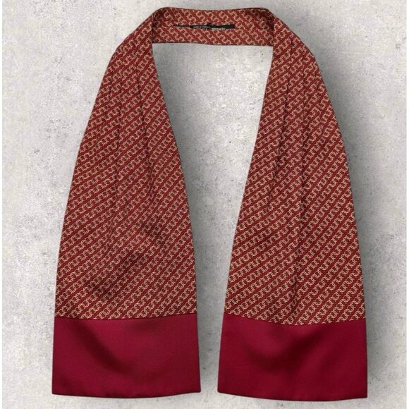 HERMÈS Silk Ascot Cravat FRANCE Red Gold Chain EUC - Picture 1 of 4